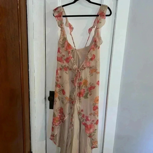 Lulus Start of Something Beige Peach Floral Print Wrap Maxi Dress NWT Z13 - Picture 1 of 5
